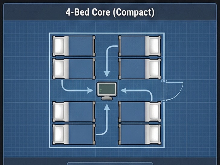 4-bed hospital core layout