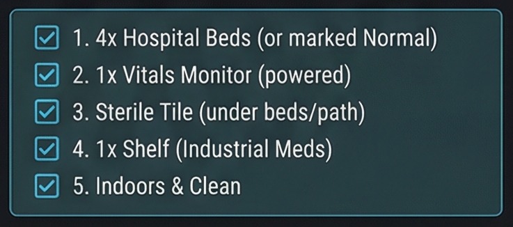 Quick build checklist for a compact RimWorld hospital