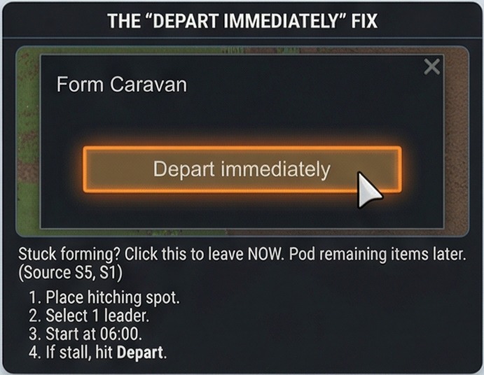 rimworld caravan tips depart immediately fix card