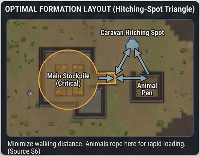 rimworld caravan tips hitching spot triangle formation layout card
