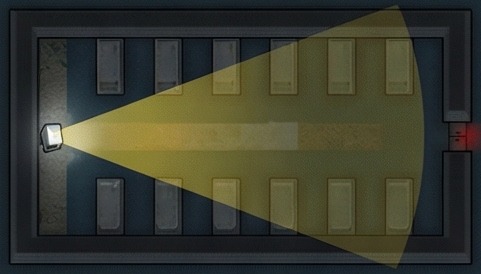 rimworld flood light killbox defense example with lit firing lane