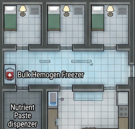 rimworld hemogen farm hospital adjacent donor bay layout