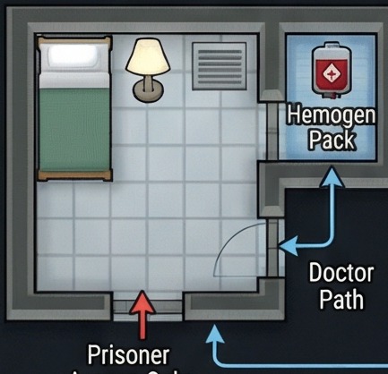 rimworld hemogen farm minimal 3x3 donor cell layout