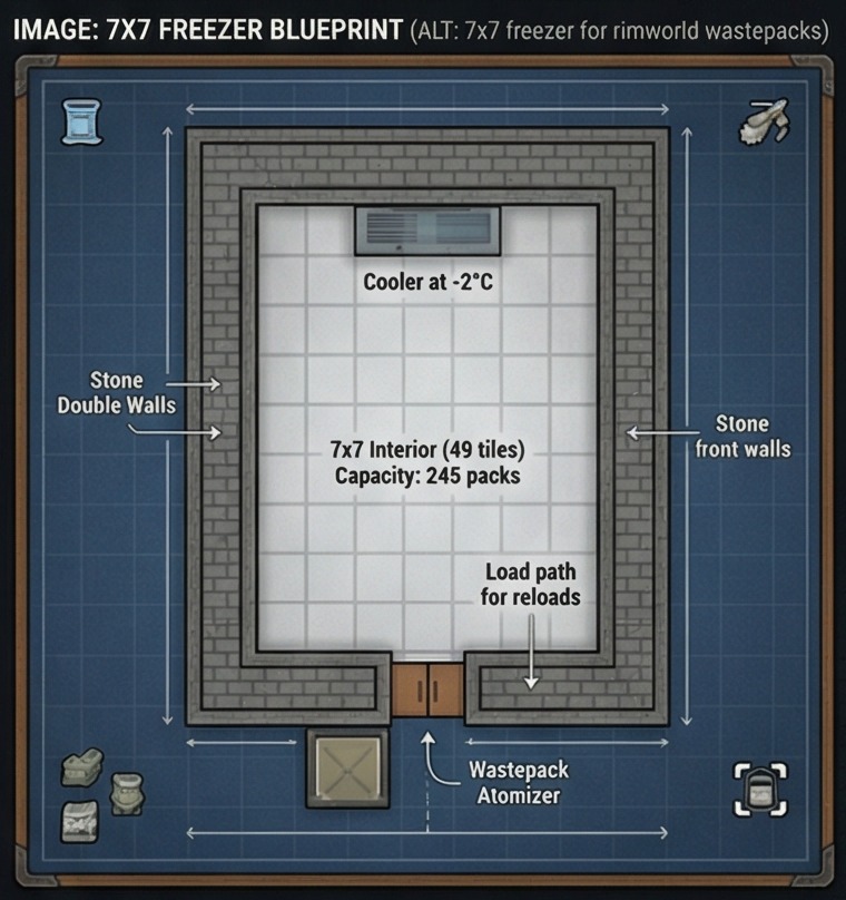 7x7 freezer blueprint for rimworld wastepacks