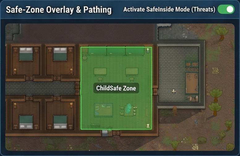 Safe-zone overlay for how to make school rimworld child areas and threat lockdown