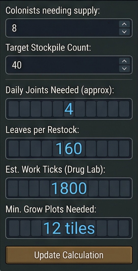 how to make smokeleaf joints rimworld calculator panel preview