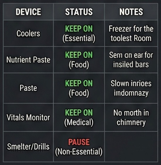 Emergency status board for solar flare priority systems in RimWorld