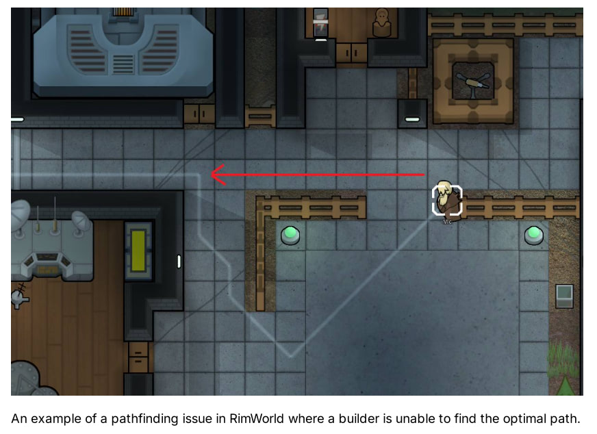 RimWorld construction efficiency example showing proper material staging and builder coordination