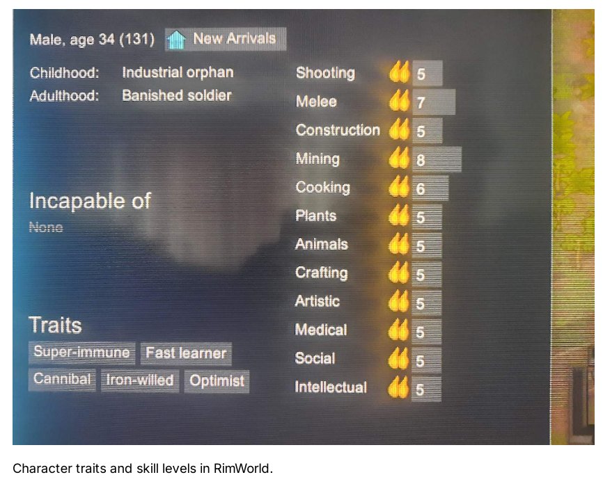 Character traits and skill levels in RimWorld
