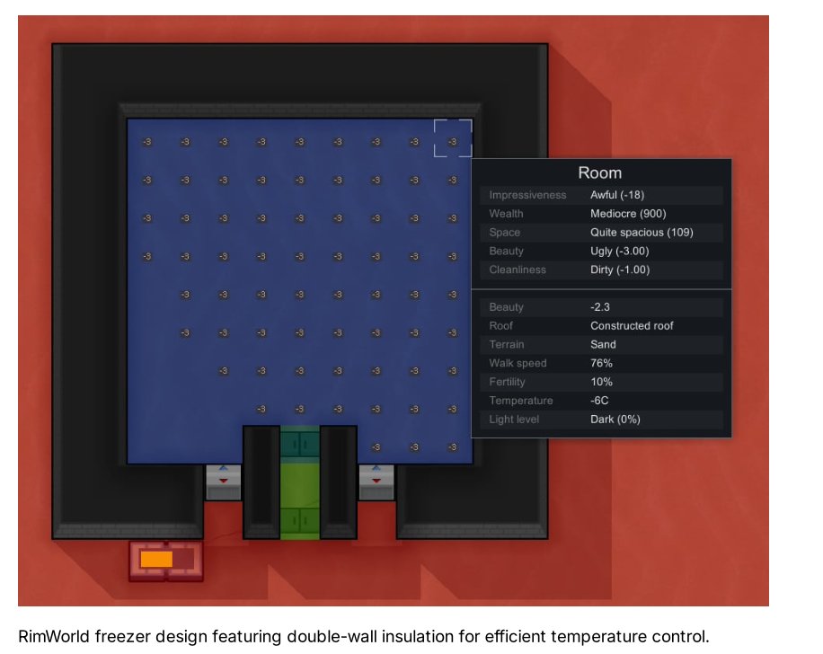 RimWorld freezer design featuring double-wall insulation for efficient temperature control
