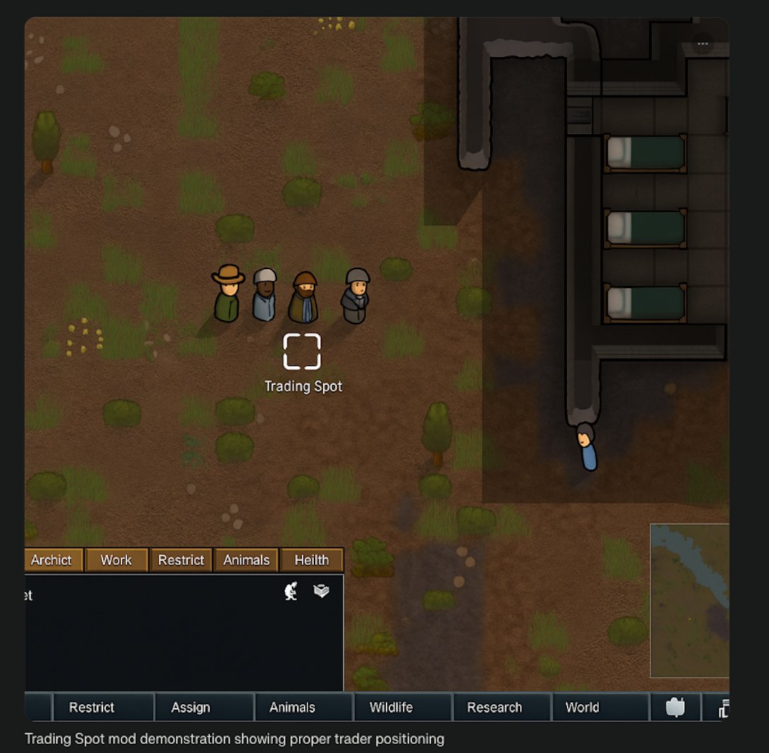 Trading Spot mod demonstration showing proper trader positioning