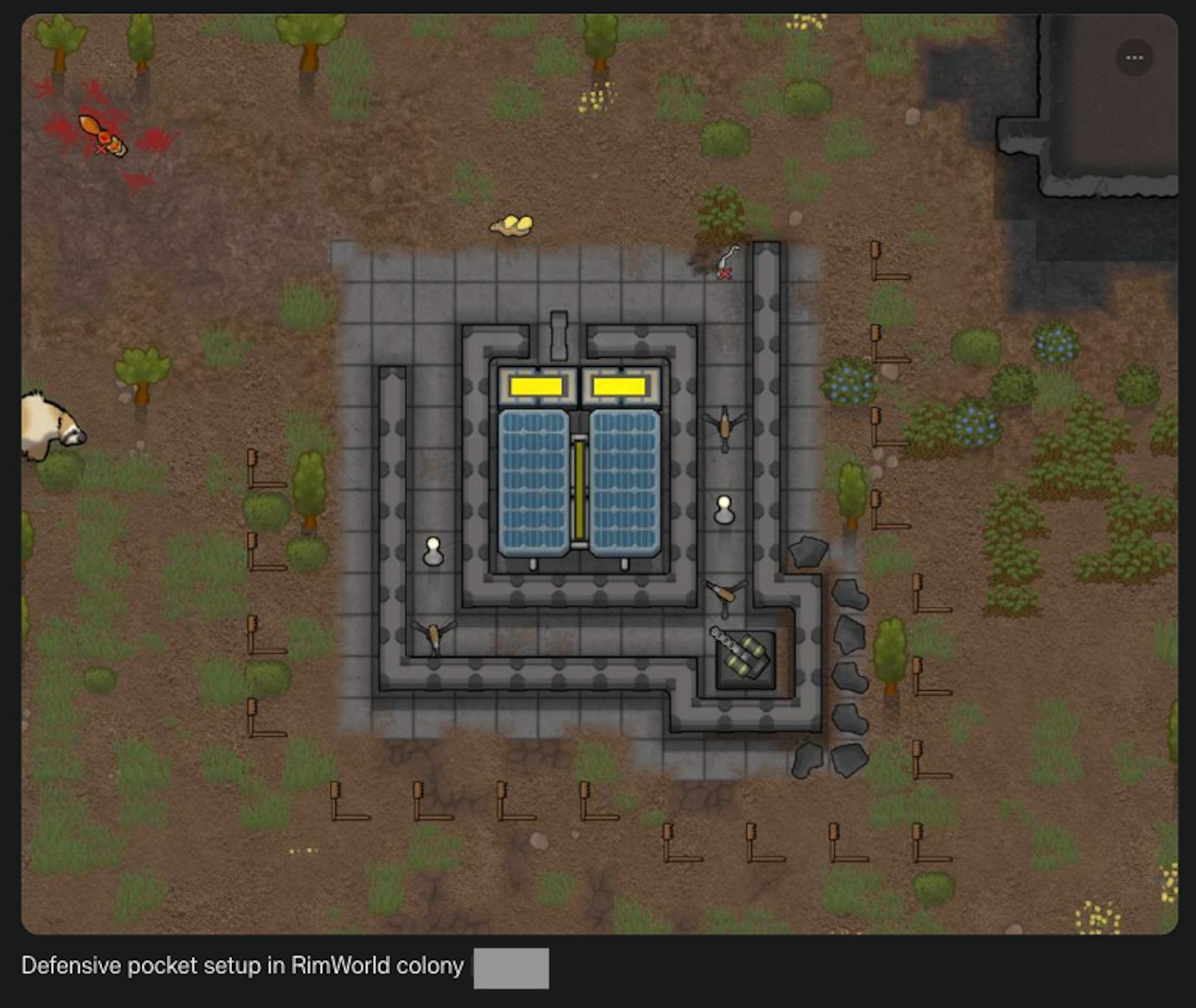 Defensive pocket setup in RimWorld colony