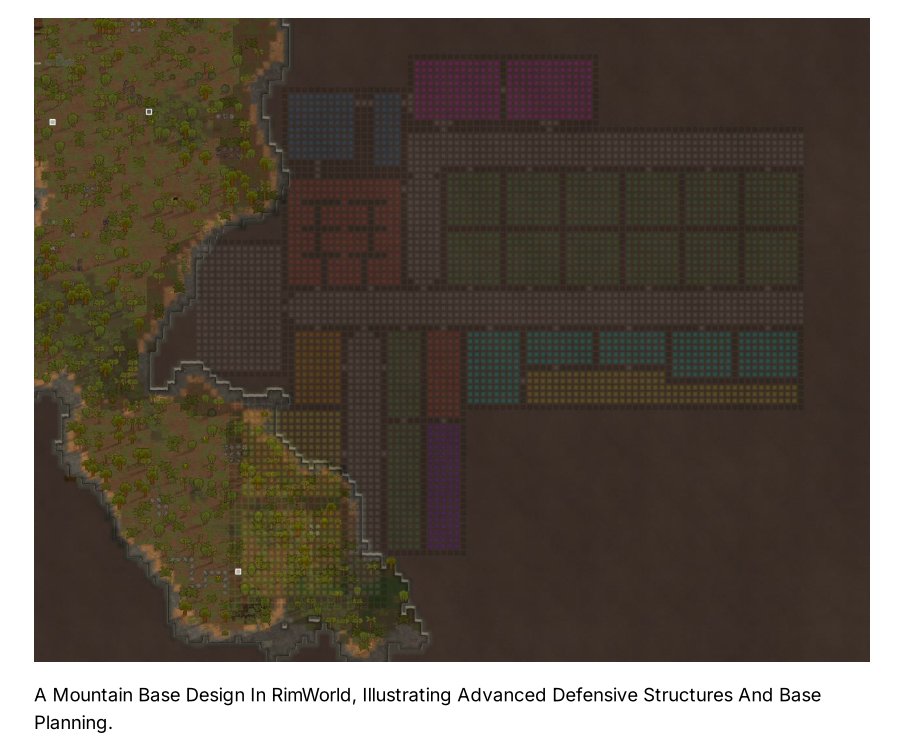 A Mountain Base Design In RimWorld, Illustrating Advanced Defensive Structures And Base Planning